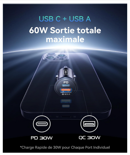 Chargeur allume cigare Auto | Charge Rapide 60W