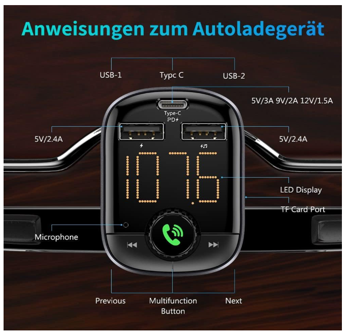 Transmetteur Bluetooth Auto | Kit Mains Libres 3en1