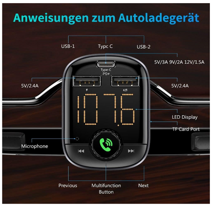 Transmetteur Bluetooth Auto | Kit Mains Libres 3en1