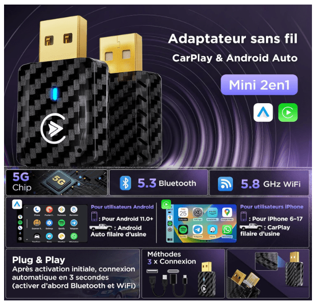 Adaptateur Auto Carplay | Sans Fil - Amascotech - auto