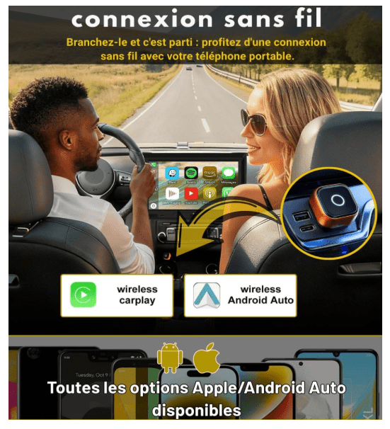 Adaptateur Auto sans fil | CarPlay Android Auto - Amascotech - auto