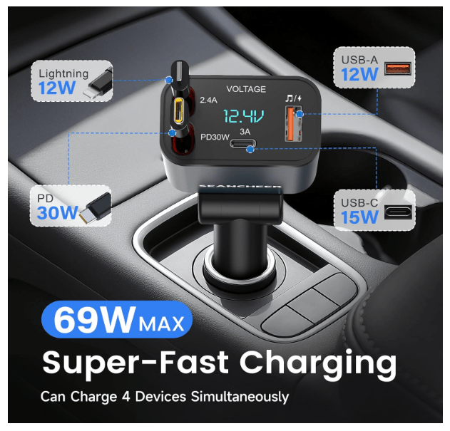 Chargeur Allume Cigare USB | Bluetooth 69W - Amascotech - auto