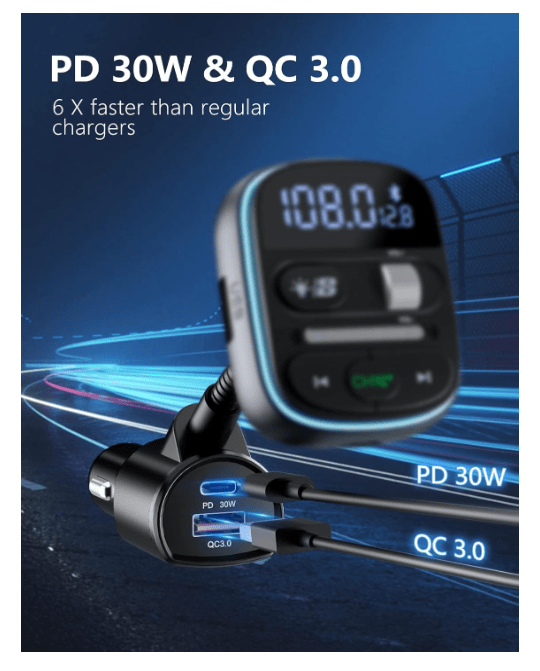 Transmetteur Bluetooth Auto | Charge Rapide 30W - Amascotech-auto