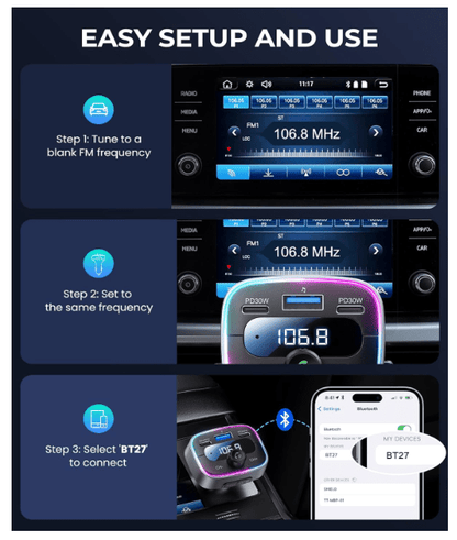 Transmetteur Bluetooth Auto | Charge Rapide 60W - Amascotech-auto
