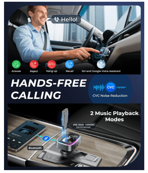 Transmetteur Bluetooth Auto | Charge Rapide 60W - Amascotech-auto