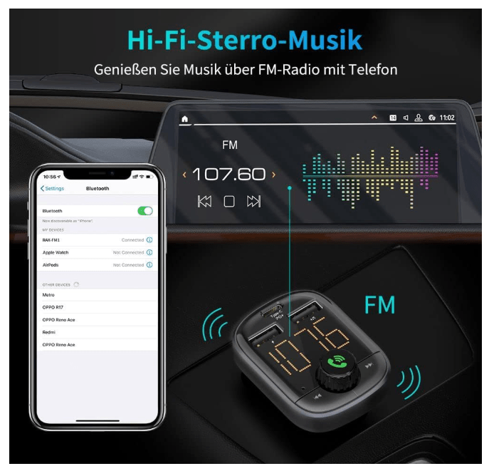 Transmetteur Bluetooth Auto | Kit Mains Libres 3en1 - Amascotech-auto