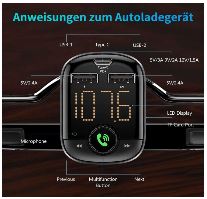 Transmetteur Bluetooth Auto | Kit Mains Libres 3en1 - Amascotech-auto
