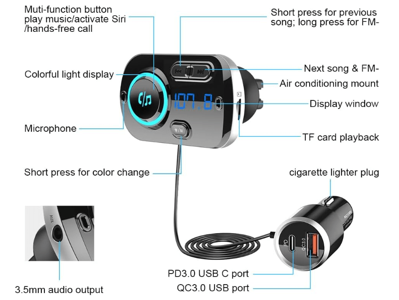 Transmetteur FM Bluetooth | Charge Rapide Double USB - Amascotech - auto
